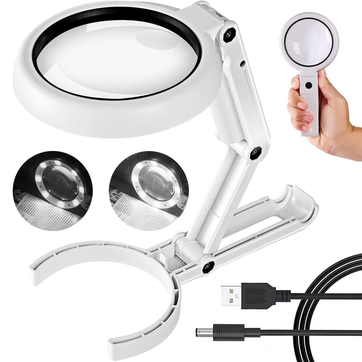 Kiwi-designed 2-in-1 USB powered magnifier with 5X/10X magnification and LED lighting for detailed tasks like watch repair, jewelry making, and electronics maintenance