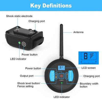 2-in-1 Wireless Dog Fence with Adjustable Range and Rechargeable Batteries