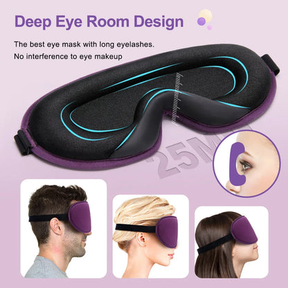 3D Memory Foam Silk Sleep Mask in Purple - Ultra Soft, Breathable, and Adjustable Eye Mask for Uninterrupted Sleep