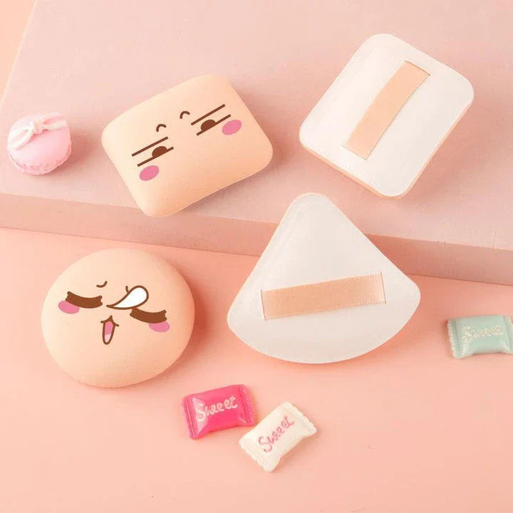 Three unique shaped makeup sponges in round, rectangle, and triangle for precise application