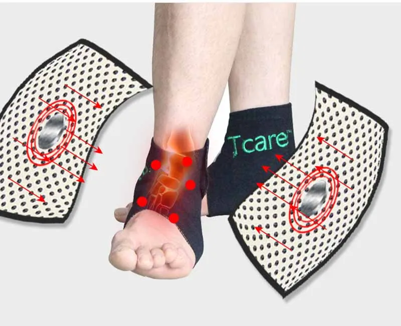 Tourmaline Self Heating Magnetic Therapy Ankle Braces with adjustable Velcro straps and soothing heating technology