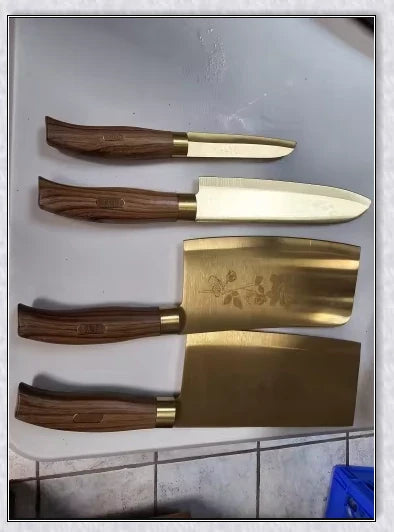 Titangold Designer Titanium Kitchen Knife Set with premium stainless steel blades, titanium coating, and ergonomic handles