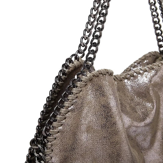 Premium genuine leather Vintage-Inspired Leather Chain Shoulder Bag with luxurious silk lining and chic chain accents