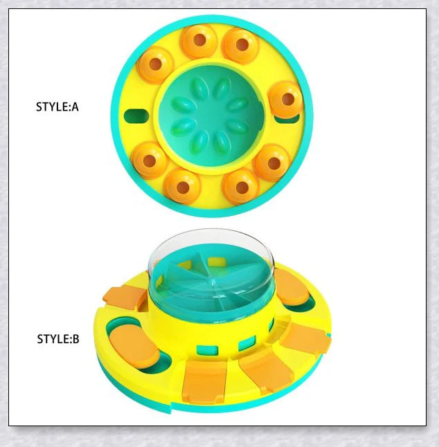 Wisdom Dog Toys Slow Leakage Feeding Training - An interactive dog toy with a rotating food turntable and slow food bowl to stimulate your pup's mind and encourage healthy eating.