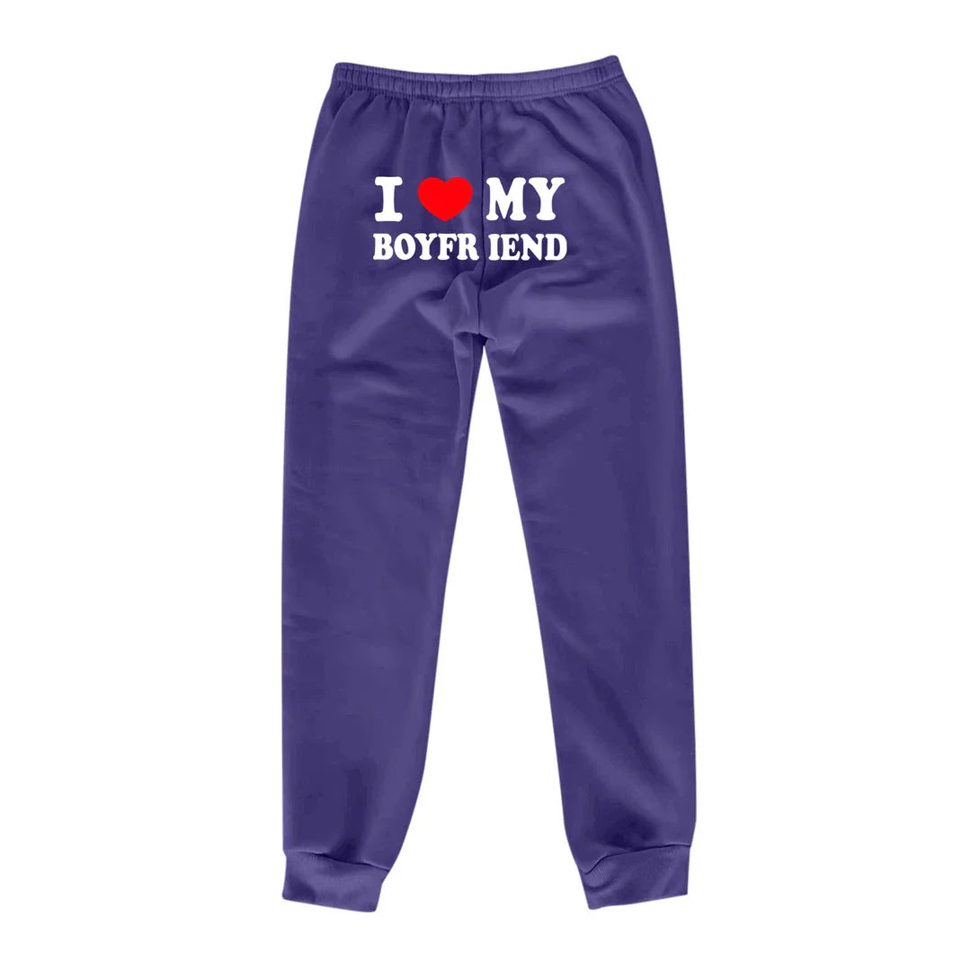 Trendha 'I Love My Boyfriend' Printed Trousers - Comfortable, Stylish Sweatpants for Kiwi Couples