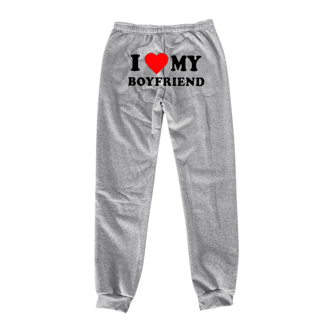 Trendha 'I Love My Boyfriend' Printed Trousers - Comfortable, Stylish Sweatpants for Kiwi Couples