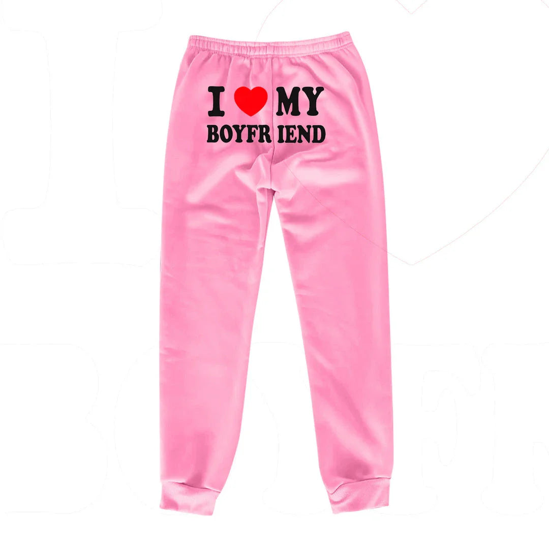 Trendha 'I Love My Boyfriend' Printed Trousers - Comfortable, Stylish Sweatpants for Kiwi Couples