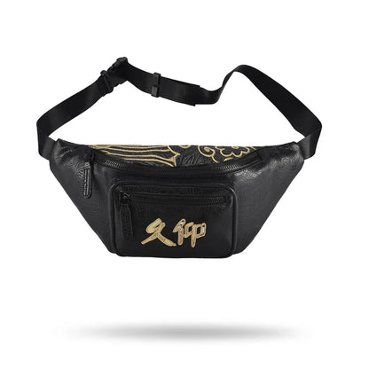 Stylish Kiwi chest bag with Chinese-inspired embroidered patterns, made of durable PVC material for long-lasting use.