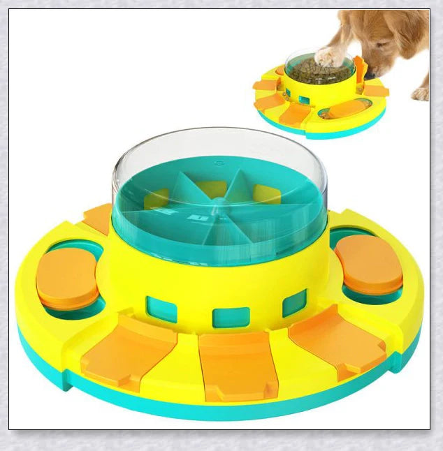 Wisdom Dog Toys Slow Leakage Feeding Training - An interactive dog toy with a rotating food turntable and slow food bowl to stimulate your pup's mind and encourage healthy eating.