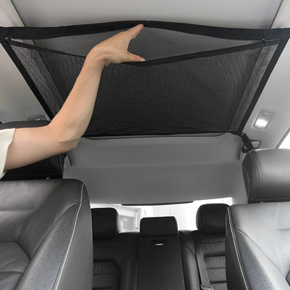 Durable car ceiling cargo storage net with zippered closure, perfect for Kiwi drivers to organize their vehicle's interior