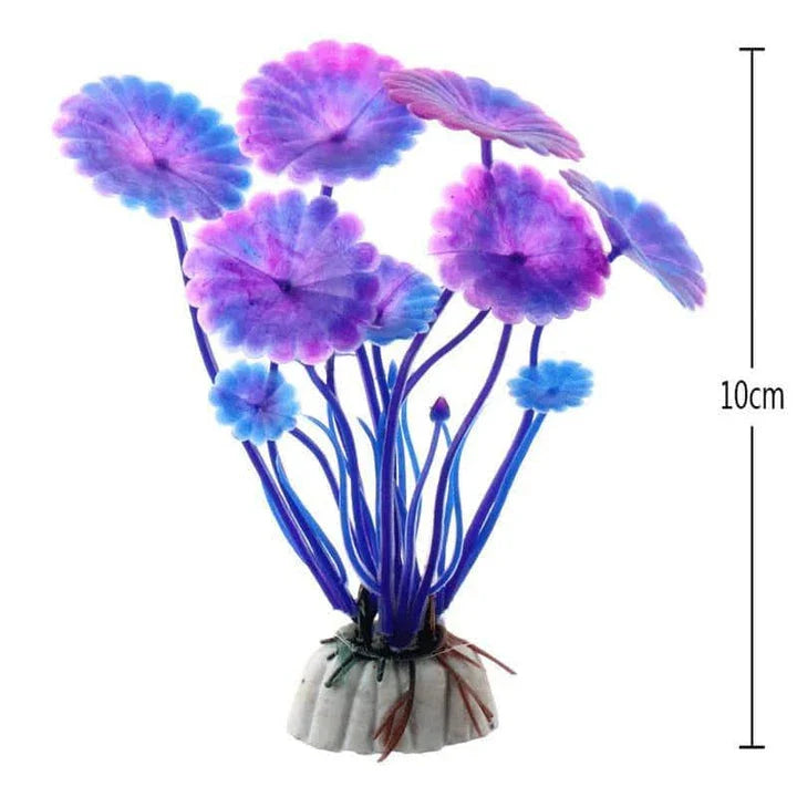 Artificial underwater plants in various shades of purple, designed to add vibrant, natural-looking decor to Kiwi aquariums