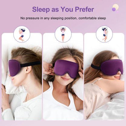 3D Memory Foam Silk Sleep Mask in Purple - Ultra Soft, Breathable, and Adjustable Eye Mask for Uninterrupted Sleep