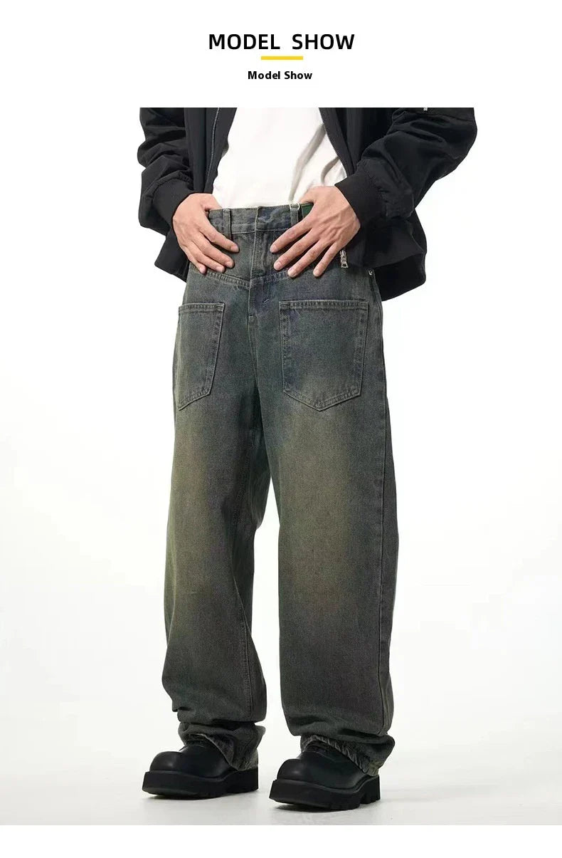 Kiwi-made washed and distressed straight-leg casual jeans in a range of sizes