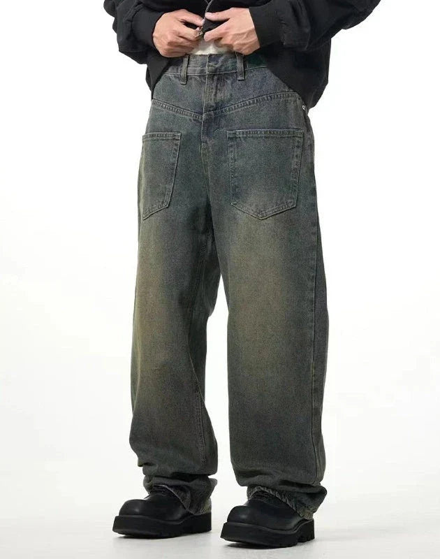 Kiwi-made washed and distressed straight-leg casual jeans in a range of sizes