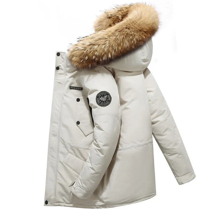 A warm and cozy hooded jacket with a luxurious plush fur collar, perfect for cold New Zealand winters.