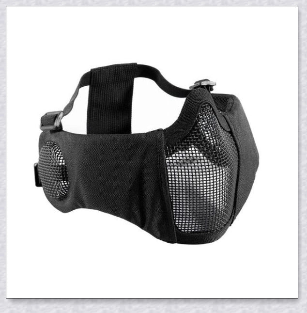 Tactical foldable mesh mask with ear protection, designed for airsoft enthusiasts with durable 1000D nylon construction and 800FPS impact resistance.