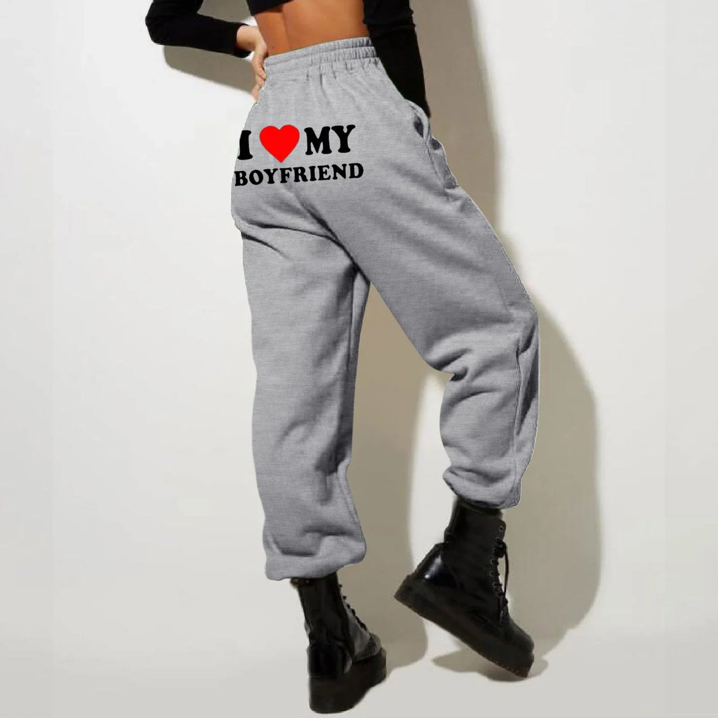 Trendha 'I Love My Boyfriend' Printed Trousers - Comfortable, Stylish Sweatpants for Kiwi Couples