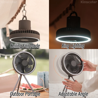 Versatile Rechargeable Desk Fan with Power Bank and LED Lighting - Keeps you cool, charges your devices, and provides cosy lighting