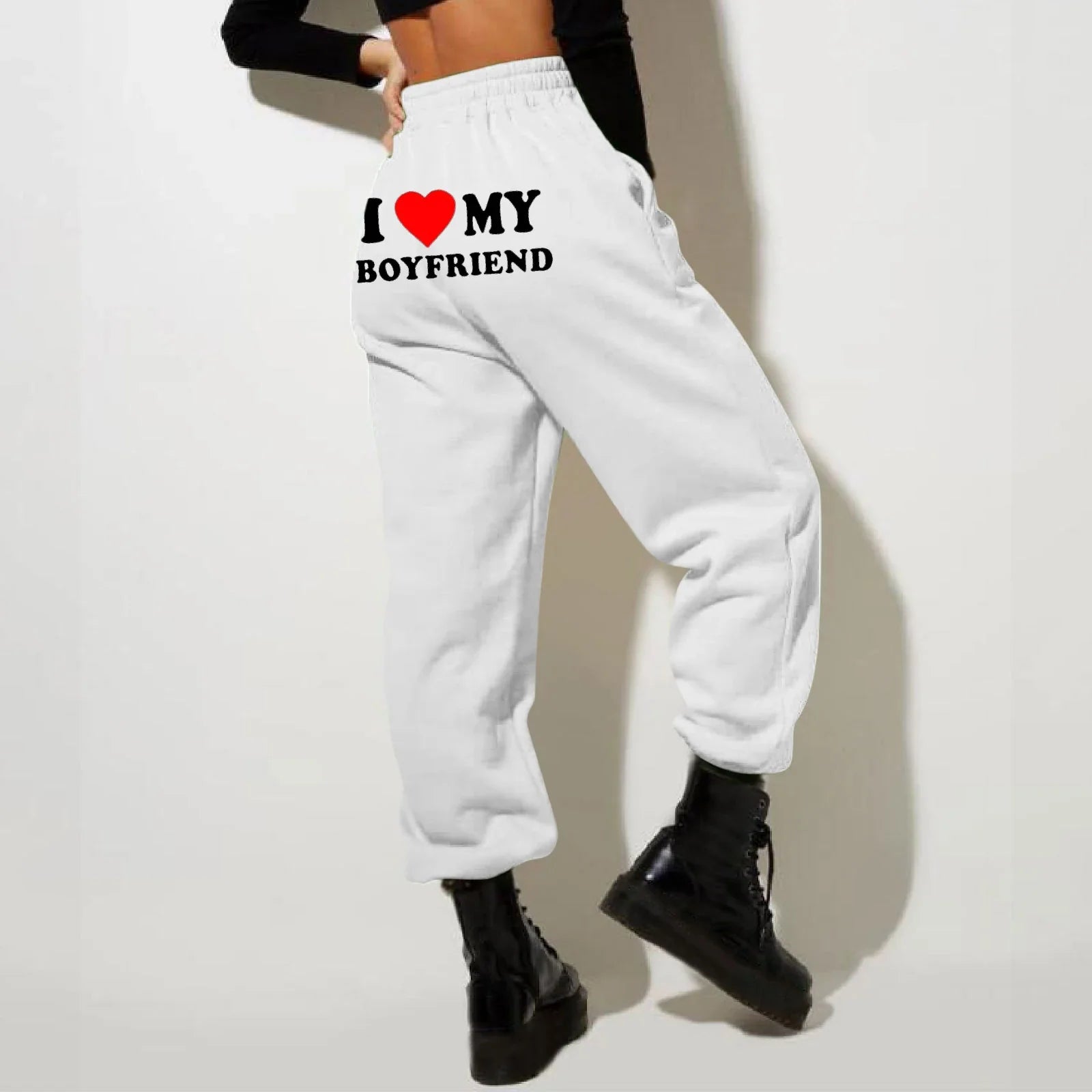 Trendha 'I Love My Boyfriend' Printed Trousers - Comfortable, Stylish Sweatpants for Kiwi Couples