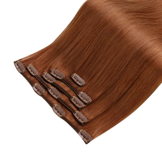 12-inch Clip-In Human Hair Extensions in Balayage Highlight Blonde for voluminous, glamorous hairstyles