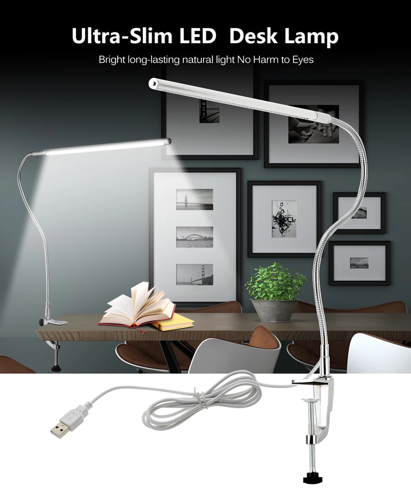 Shopprimex NZ 48-LED Clip-on Lamp with Long Arm and USB Charging