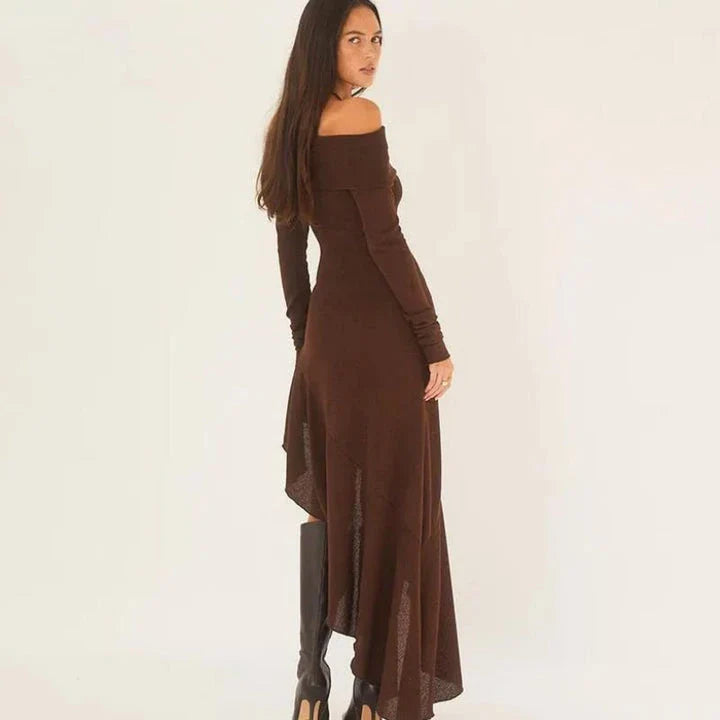 Chic off-the-shoulder ruffle long dress in a sophisticated and stylish design for summer events and occasions