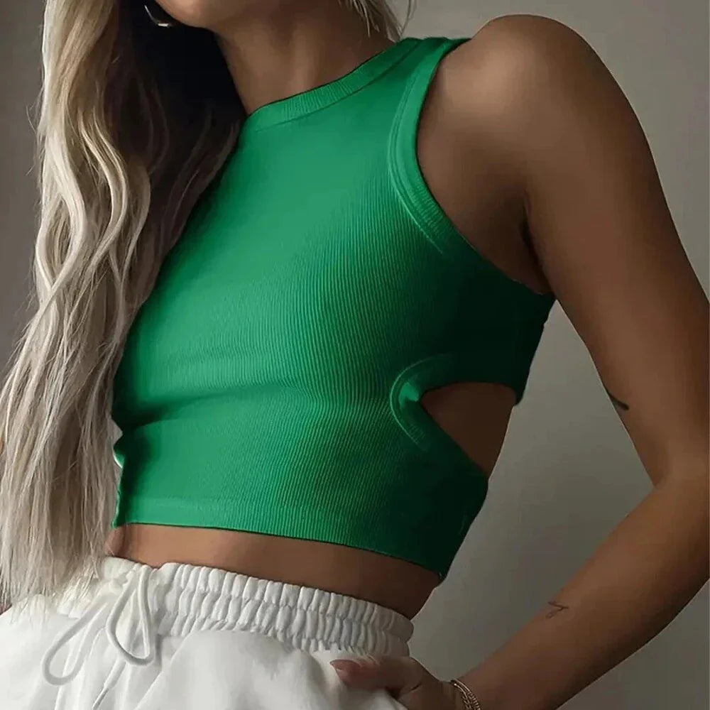 Timeless Chic Ribbed Knit Y2K Tank Top in Green, featuring a flattering fit and classic Y2K aesthetic