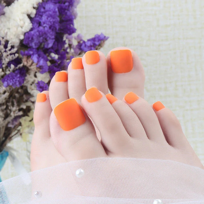 24Pcs White Matte Full Cover Press-On Toenails with Glue - Achieve a Flawless Pedicure at Home