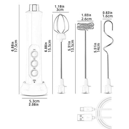 Trendha Versatile Electric Whisk with three-speed settings, eco-friendly design, and USB charging base