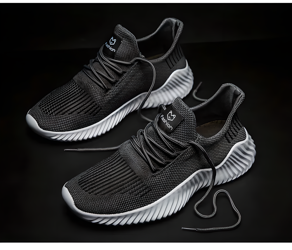 Breathable mesh sneakers in black, grey, and white colors for men's summer comfort and style