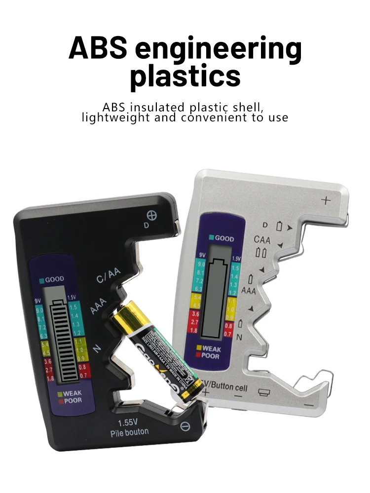 Versatile Digital Battery Tester with LCD display and tricolor meter for quickly assessing battery power levels