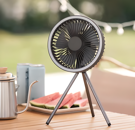 Versatile Rechargeable Desk Fan with Power Bank and LED Lighting - Keeps you cool, charges your devices, and provides cosy lighting