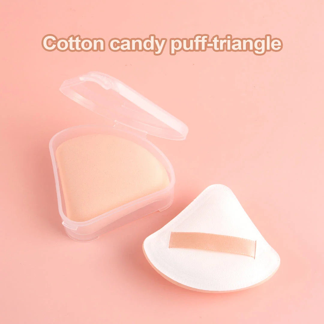 Three unique shaped makeup sponges in round, rectangle, and triangle for precise application