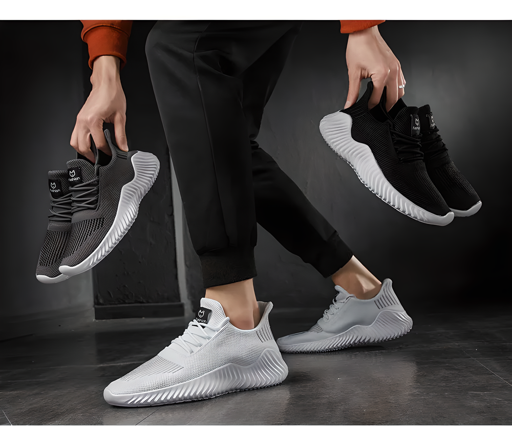 Breathable mesh sneakers in black, grey, and white colors for men's summer comfort and style