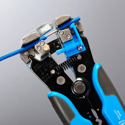 Versatile automatic wire stripper and cutter with self-adjusting jaws, integrated cutter, and durable alloy steel construction