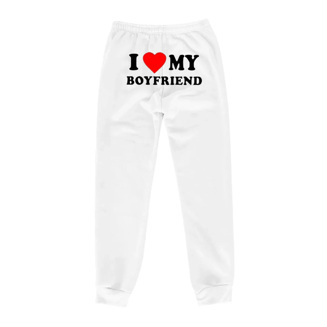 Trendha 'I Love My Boyfriend' Printed Trousers - Comfortable, Stylish Sweatpants for Kiwi Couples