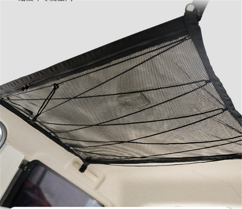 Durable car ceiling cargo storage net with zippered closure, perfect for Kiwi drivers to organize their vehicle's interior