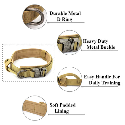 Tactical Dog Collar made of durable 1000D nylon material with soft padding, quick-release buckle, and control handle for active Kiwi dogs