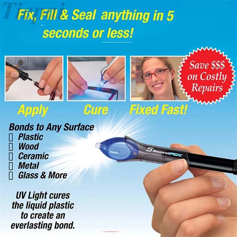 5-Second Fix UV Light Repair Tool - Powerful adhesive for quick fixes on glasses, toys, and more