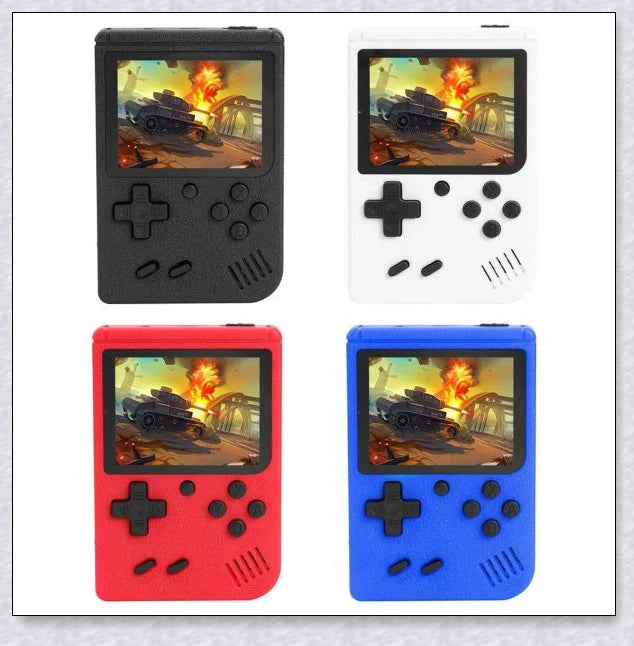 Tinytendo handheld game console with 400 classic retro games, vibrant 3-inch screen, and sleek ultra-thin design for portable gaming fun.