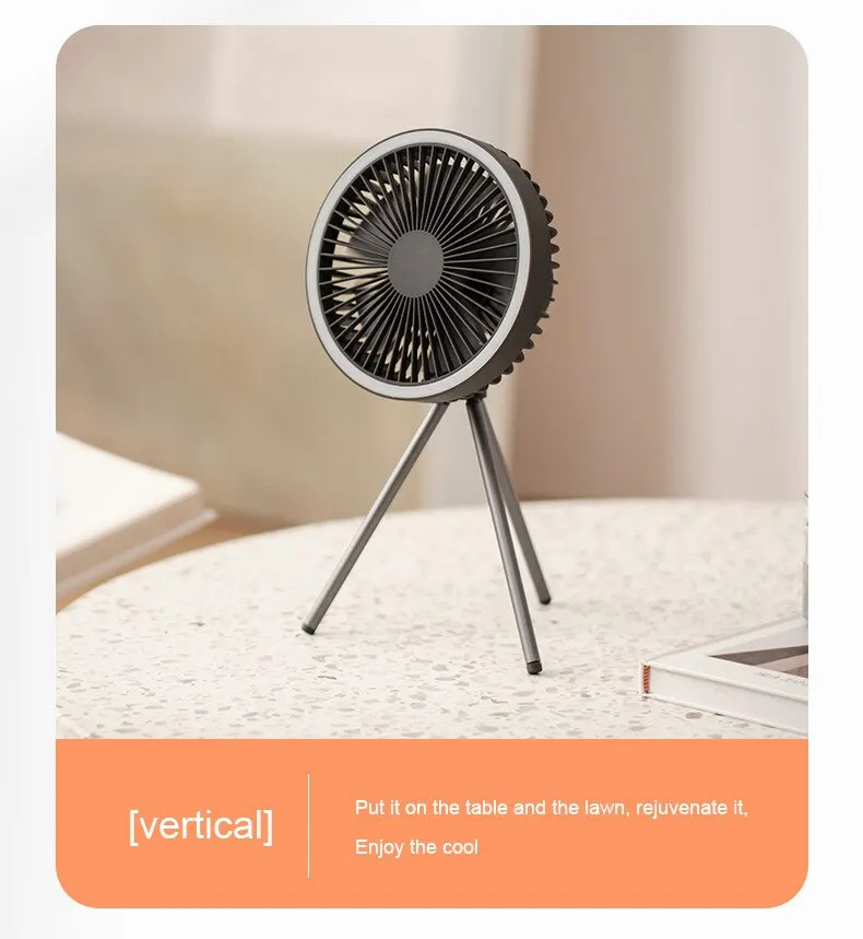 Versatile Rechargeable Desk Fan with Power Bank and LED Lighting - Keeps you cool, charges your devices, and provides cosy lighting