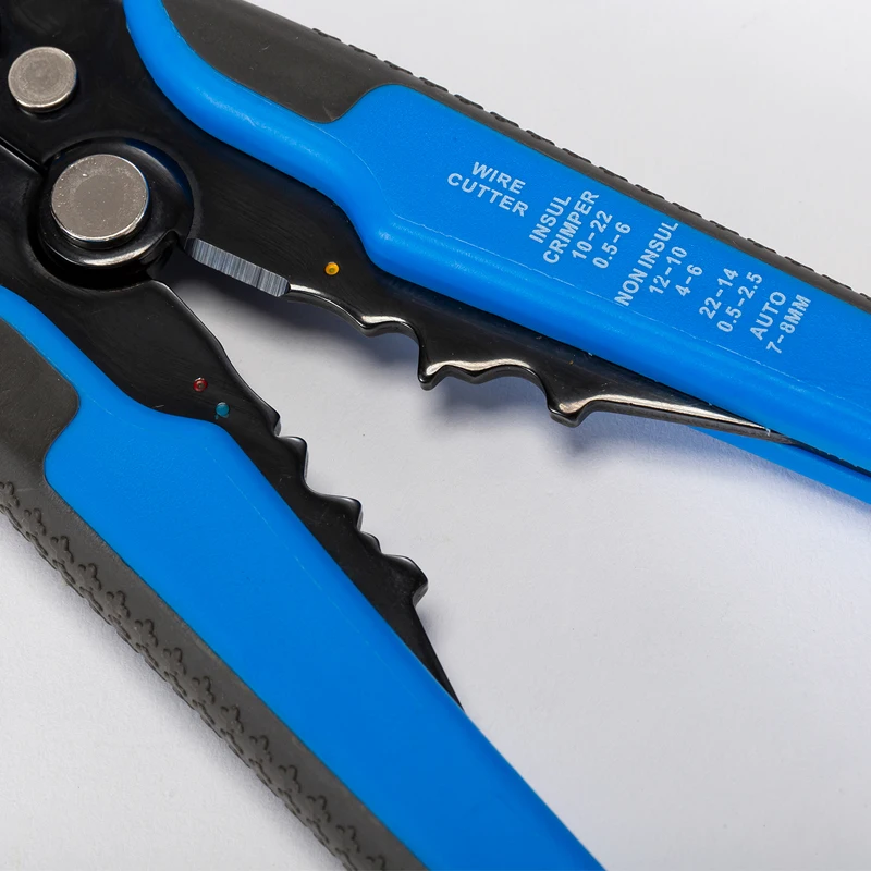 Versatile automatic wire stripper and cutter with self-adjusting jaws, integrated cutter, and durable alloy steel construction