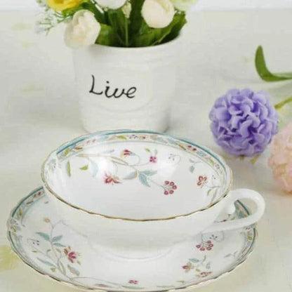 Classic Vintage Ceramic Tea Set with Elegant Floral Design, Durable Construction, and Generous Cup Size